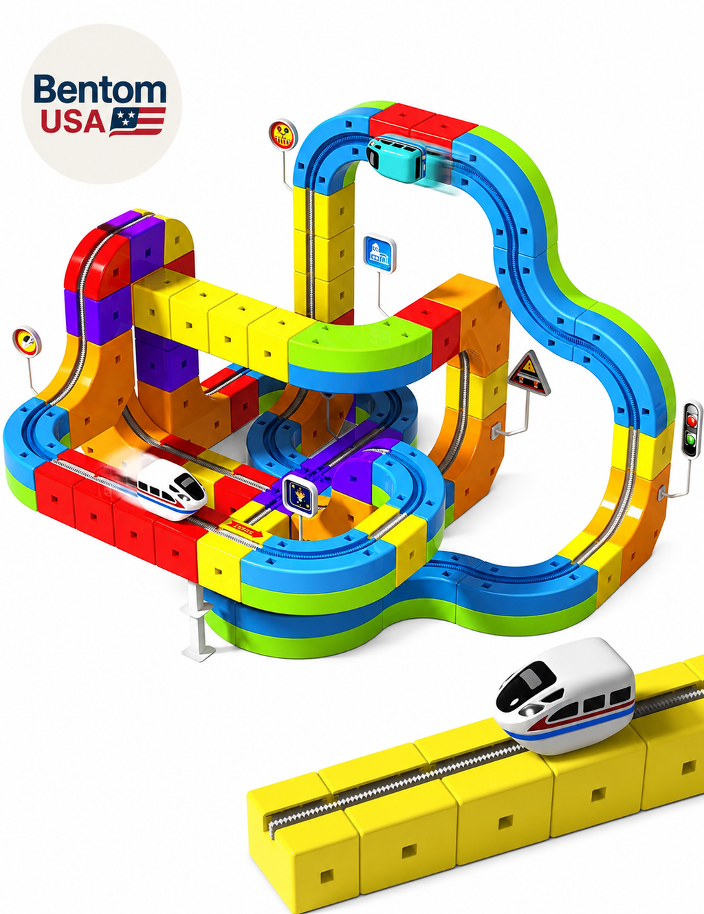 Kids Electric Train Track Set, 3D DIY Railway Building Kit with Train and Traffic Accessories