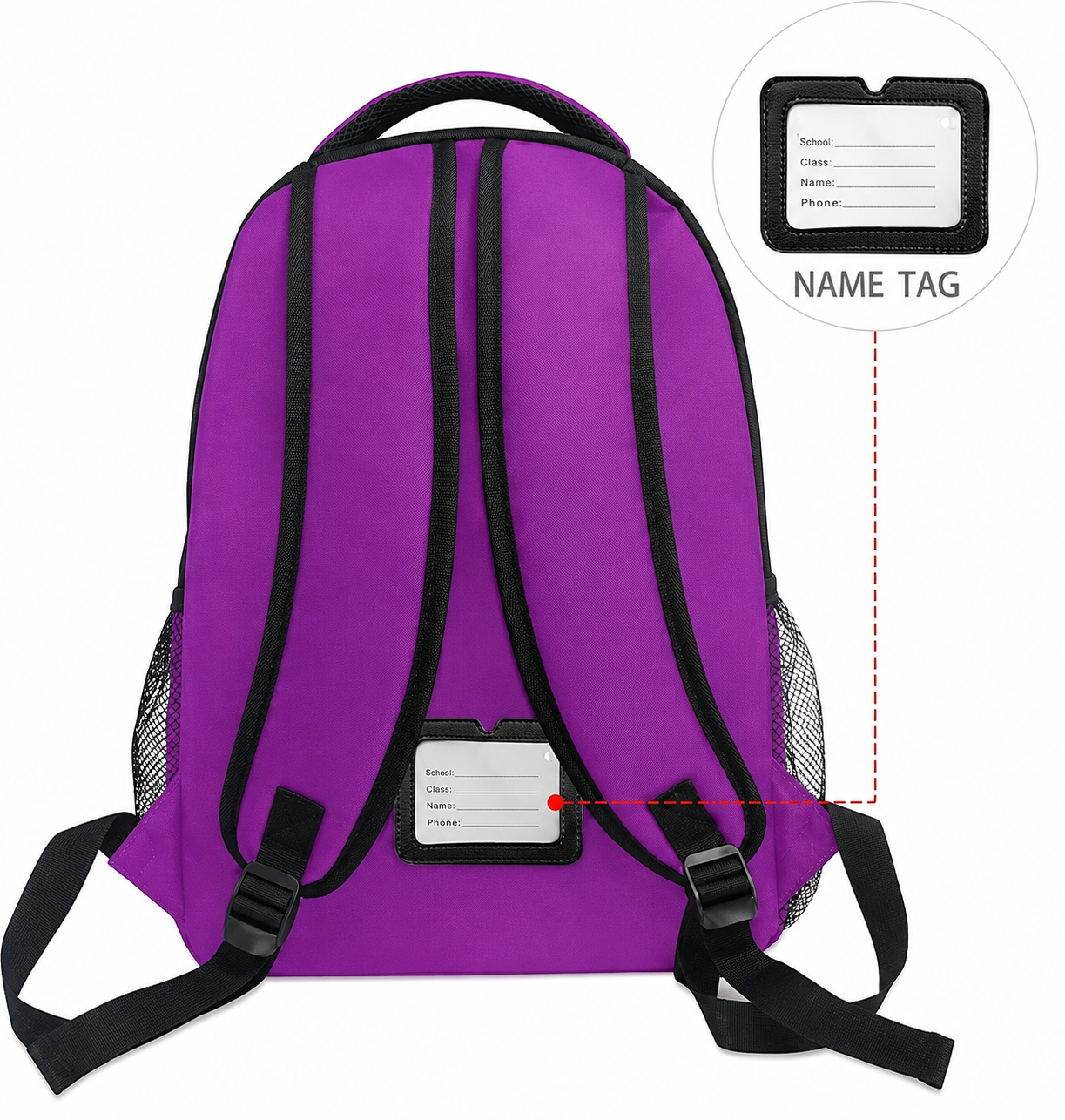 Purple Kids Backpack with name tag – Small School Bag for Girls & Boys (S09)