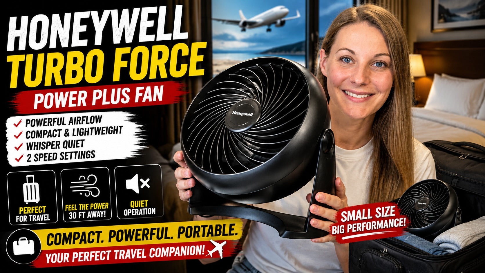 Honeywell TurboForce Air Circulator 10.91" 3 Speed Floor Fan, Black (HT-900)
