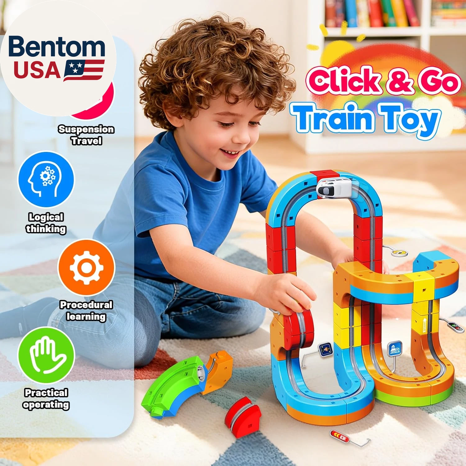 Kids Electric Train Track Set, 3D DIY Railway Building Kit with Train and Traffic Accessories