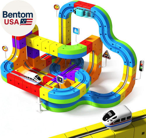 Kids Electric Train Track Set, 3D DIY Railway Building Kit with Train and Traffic Accessories
